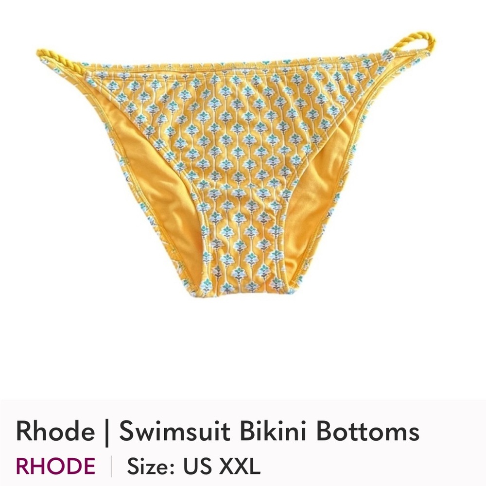NWT RHODE Yellow Bikini Bottoms with Blue Floral Design